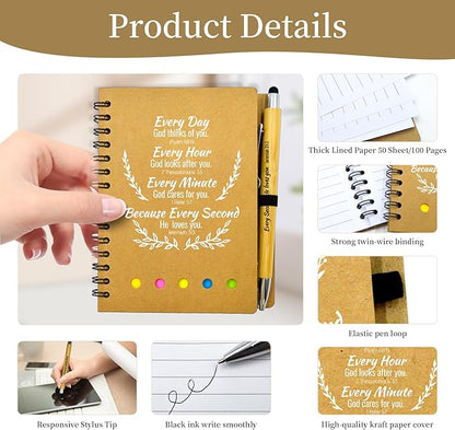 100 Pcs Bulk Christian Gifts Prayer Journal for Woman - 50 Set Religious Notepad with Christian Pen - Bible Notebook - Church Gifts for Mother's Day, Bible Study, and Family Devotions ( Brown )