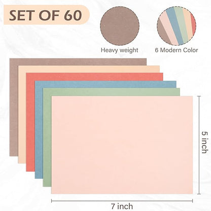 5x7 Cardstock Colored Paper, 60 Sheet Heavyweight Blank Card 85lb/230GSM, Thick Index Cards for Printer, Postcards, Wedding Cards, Invitation Cards, Double Sided