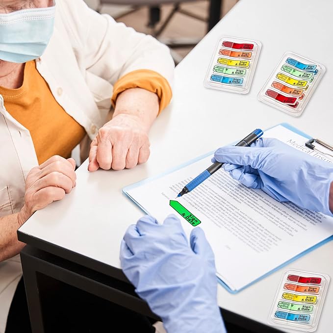 Teling 2000 Pcs/ 20 Packs Sign Here Sign Date Tabs Stickers Colored with Dispenser Arrow Flag Tabs with Dispenser Easy to Post for Notary Books Paper(Classic Style)