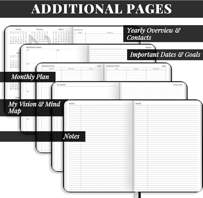 2026 Planner, Large Weekly and Monthly Planners, A4 Faux Leather Daily Calendar 2026 Planner, 12 Month Agenda from Jan. to Dec., Hardcover Habit Tracker Journal(Black)