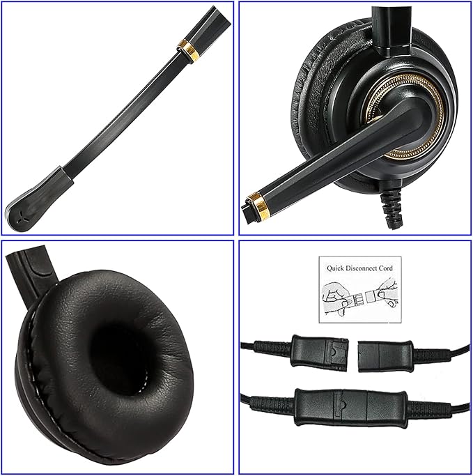 Office Telephone Headset with Noise Cancelling Mic RJ9 U10P Bottom Cable Compatible with Landline Desk Phones Polycom VVX, Avaya Digital, Fanvil, AudioCodes and Many More