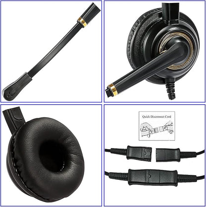 Office Telephone Headset with Noise Cancelling Mic RJ9 U10P Bottom Cable Compatible with Landline Desk Phones Polycom VVX, Avaya Digital, Fanvil, AudioCodes and Many More