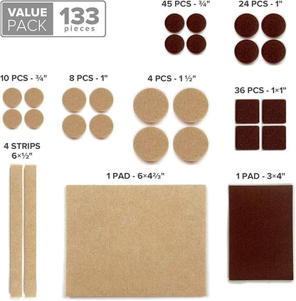 Felt Furniture Pads X-PROTECTOR 133 PCS Premium Furniture Pads - Felt Pads Furniture Feet Best Wood Floor Protectors - Protect Your Hardwood & Laminate Flooring! Brown and Beige