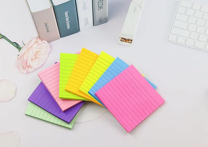 8 Pads Lined Sticky Notes 4x4 in Post, 8 Colors Self Sticky Notes Pad Its, Bright Stickies Colorful Big Square Sticky Notes for Office, Home, School, Meeting, 50 Sheets/Pad