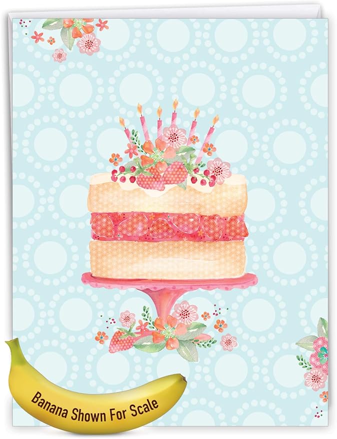 The Best Card Company - 1 Large Birthday Card with Envelope (8.5 x 11 Inch) - Fun Celebration Card for Birthdays - Watercolor Cake J2984BBDG