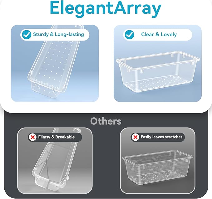 72 PCS Drawer Organizer Set, 4 Sizes Clear Plastic Makeup Vanity Organizer for Makeup, Stationery, Multiple Gadgets for Kitchen, Bathroom, Office, Bedroom