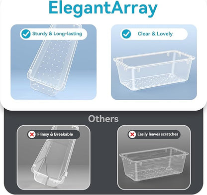 72 PCS Drawer Organizer Set, 4 Sizes Clear Plastic Makeup Vanity Organizer for Makeup, Stationery, Multiple Gadgets for Kitchen, Bathroom, Office, Bedroom