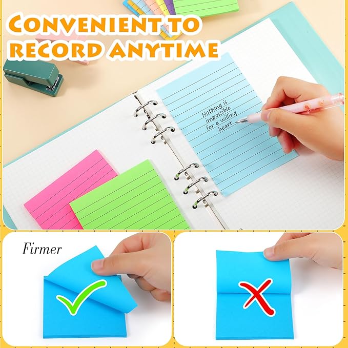 Yexiya 64 Pcs Lined Sticky Notes Self Stick Notes with Lines Bright Assorted Colors Sticky Notes for Home Office Products Post Memos, 1920 Sheets(4 x 6 Inch, 3 x 3 Inch,Multi Color)