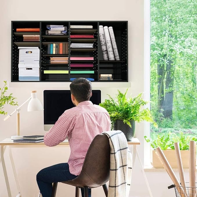 AdirOffice Wooden Adjustable Literature Organizer, 36 Compartment Office Mailbox, or Classroom Literature Organizer, Black