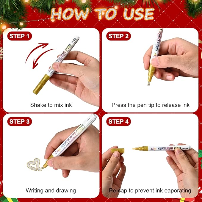 Shimmer Markers,18 Colors Outline Pens, Gold and Silver Double Line Outline Markers, Metallic Marker Glitter Pens Set for Art Crafts, Easter Basket Stuffers for Teens, Greeting Cards, DIY, Scrapbook