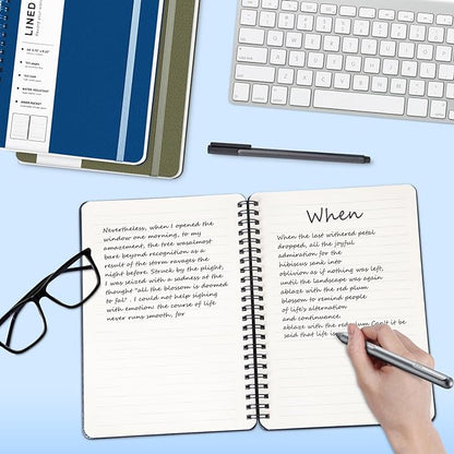 Lined Spiral Journal Notebook, A5 Hardcover Leather Notebook for Work, 5.7''×8.2'', 100GSM Thick Paper Spiral Bound Journaling Notebooks for Women & Men Office School Note Taking Business, Blue