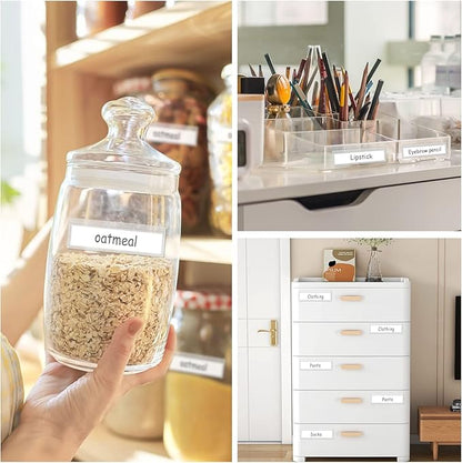 60 Pack 1.2" x 4.3" Self Adhesive Label Holders with 60Pcs Paper Label Inserts, Shelf Tag Label Holder Clear Pockets for Bookshelf Mailbox Shelves Storage Bins