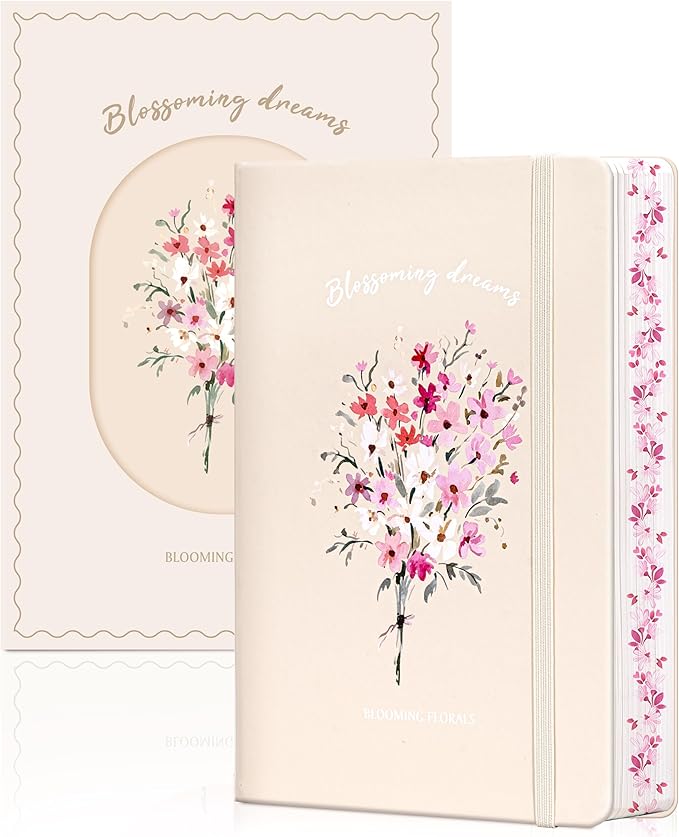 Lined Journal Notebook for Women 320 Pages Thick Floral Diary A5 Aesthetic Hardcover Journaling Notebooks for Writing with Gift Box, 5.7 x 8.3 In, Yellow