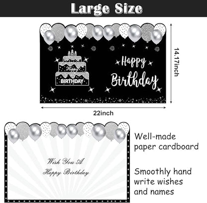Jumbo Birthday Card with Envelope, Giant Guest Book Happy Birthday Greeting Cards, Large Birthday Card Gifts Party Supplies, Black White Silver Extra Big Birthday Card Decor