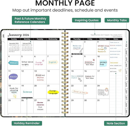 2026 Planner, Aesthetic Weekly and Monthly Planner for Women, Jan 2026 to Dec 2026, Hardcover 2026 Calendar Book with Monthly Tabs, Inner Pocket, Perfect for Office Home School - A5 (6.3" x 8.5"), Enchanted Grove