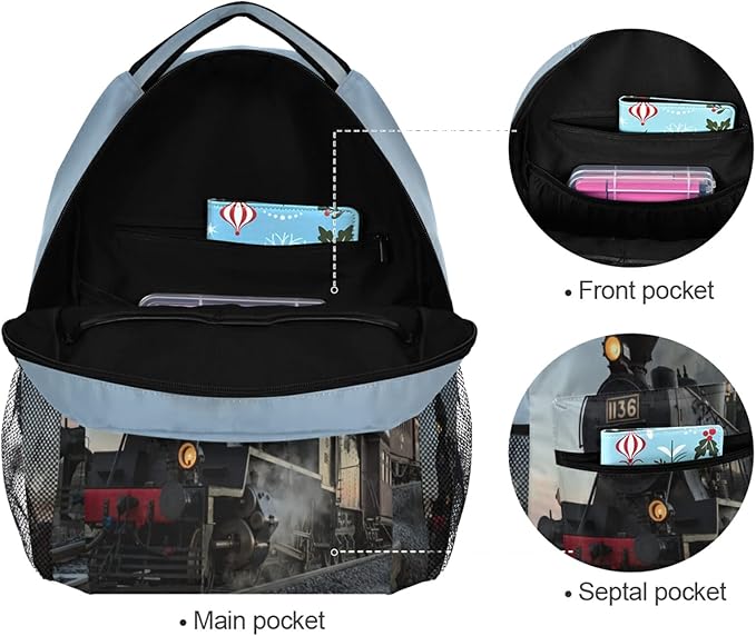 AUUXVA Cool Locomotive Train School Backpack for Girls Boys Kids Laptop Backpack Travel Camping Daypack Medium