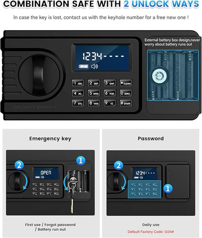 2.6 Cuft Fire Proof Safe for Home Documents, Home Safes Fireproof Waterproof, Fireproof Safe Box with LCD Digital Keypad, Alarm System, Hidden Code, Safety Box For Money Medicine Jewelry
