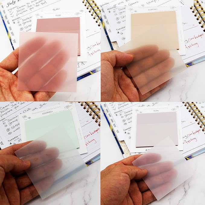 Pastel Transparent Sticky Notes, 4 Packs 3X3 Inch See Through Annotating Sticky Notes for Annotating, Bible Journaling Supplies, Office School Supplies