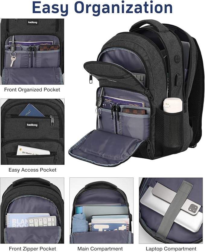 Laptop Backpack Men Book Bag for Women,School Backpacks for Teen Boys with USB Charger,Back Pack Anti Theft with 15.6 Inch Laptop Compartment for Business College High School,Black