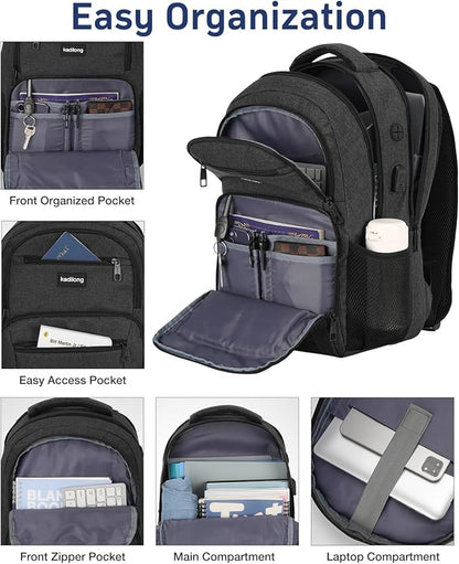 Laptop Backpack Men Book Bag for Women,School Backpacks for Teen Boys with USB Charger,Back Pack Anti Theft with 15.6 Inch Laptop Compartment for Business College High School,Black