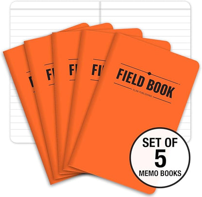 Elan Publishing Company Field Notebook/Pocket Journal - 3.5"x5.5" - Orange - Lined Memo Book - Pack of 5