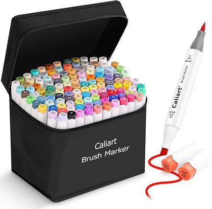 Caliart Alcohol Brush Markers, 121 Colors Dual Tip Artist Brush & Chisel Tip Sketch Art Markers, Aesthetic Cute Preppy Stuff School Supplies, Pens for Lettering Cards Drawing Mothers Day Gift for Mom