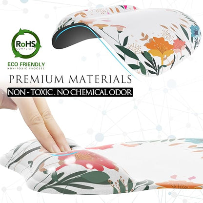 MROCO Ergonomic Mouse Pad with Gel Wrist Rest, Comfortable Mousepad with Smooth Wrist Support Surface and Non-Slip PU Base for Pain Relief, Computer, Laptop, Office & Home, 9.4 x 8.1 in, White Flower