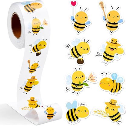 1 Roll Animal Stickers Reward Cute Space Stickers Office Supplies Incentives Sticker Animal Party Favor Decal, 500 Pcs Each Roll(Bee)