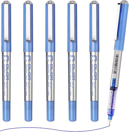 EYEYE Blue Rollerball Pens 0.5mm, 6 Pack Extra Fine Point Liquid Ink Roller Ball Needle Pen Quick Dry, Pen Fine Point Smooth Writing Pens for Journaling, Note Taking, Office, School Supplies