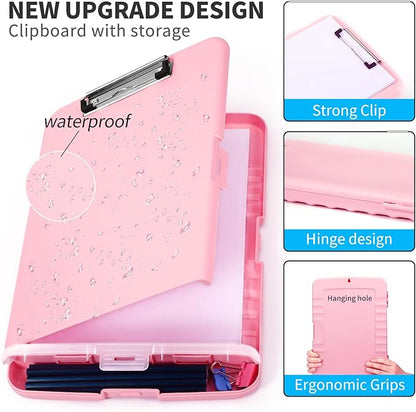 Clipboard with Storage, Clip Boards 8.5x11 with Storage, Large Capacity Nursing Clipboards with Pen Holder, Heavy Duty Plastic Storage Clipboard Folder with Low Profile Clip, Side-Opening