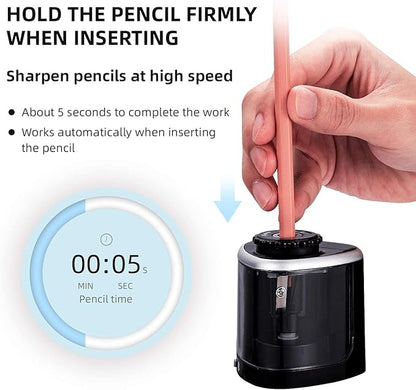 Pencil Sharpener Electric Pencil Sharpener for Kids, Blade to Fast Sharpen, Suitable for No.2/School/Classroom/Office/Home (Black)
