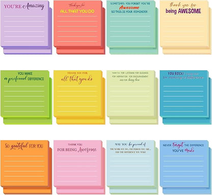 Yinder 24 Pcs Employee Appreciation Sticky Notes Thank You Gifts Bulk Note Pads with Sayings Teacher Gift Mini Pocket Inspirational Notepads for Coworker Office Supply 3 x 3''(Pastel,Thanks)
