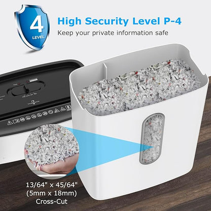 BONSEN White Paper Shredder for Home Office, 8-Sheet Cross-Cut Paper and Credit Card Small Office Shredders, High Security Level P-4 Ultra Quiet Shredder with 4 Gallons Wastebasket (S3101-W)