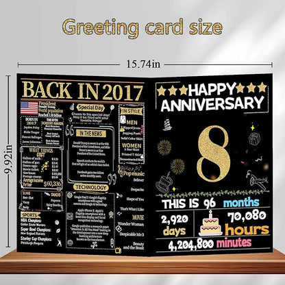 Joycard 8th Anniversary Card for Women Men, Gold Wedding Card for Wife Husband, Sweet Marriage Decorations Gifts for Couple, Perfect for Her Him on Anniversary Day, Back in 2017