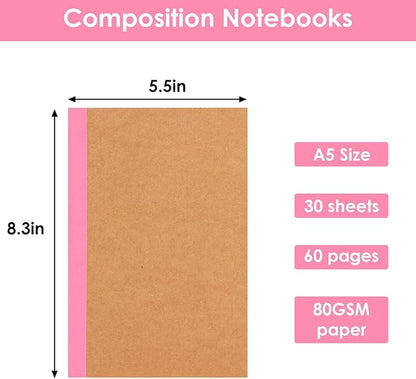 LABUK 40pcs Journals Bulk, A5 Kraft Lined Journaling Notebooks Bulk, Rainbow Composition Notebook, 12 Colors 60 Pages for Writing, School, Kids Gift