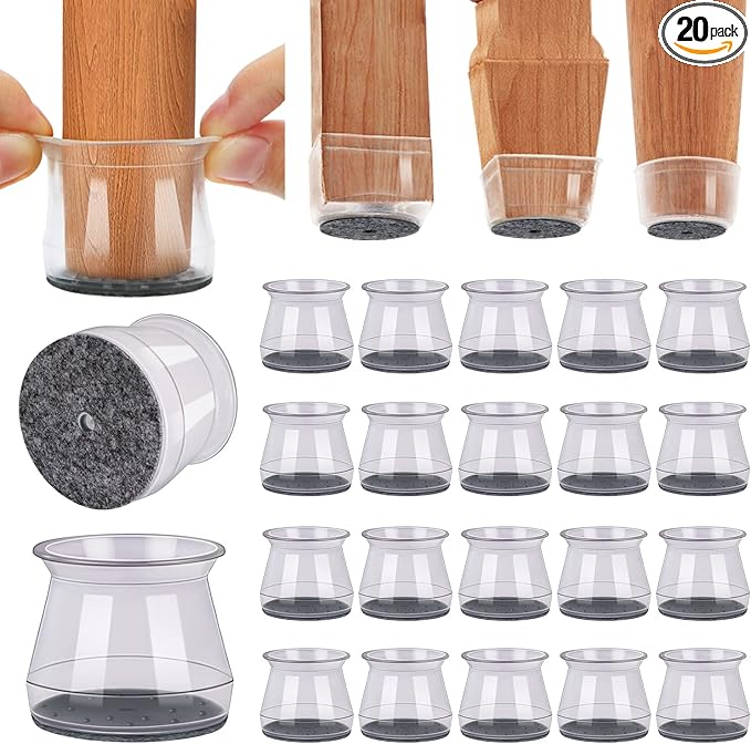 BUMACO Chair Leg Floor Protectors Chair Leg Protectors for Hardwood Floors Silicone Pads Covers to Protect Floors (Clear-20 Pcs, Universal L (1.3"-2")