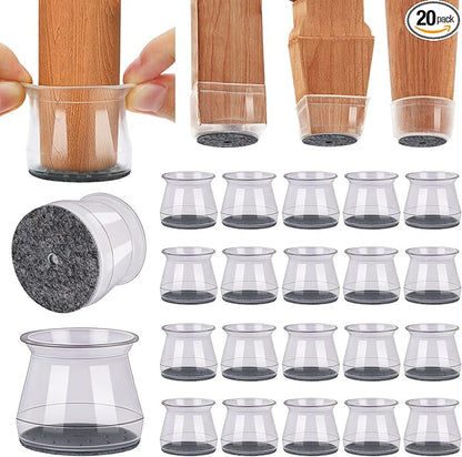 BUMACO Chair Leg Floor Protectors Chair Leg Protectors for Hardwood Floors Silicone Pads Covers to Protect Floors (Clear-20 Pcs, Universal L (1.3"-2")