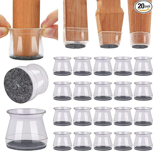 BUMACO Chair Leg Floor Protectors Chair Leg Protectors for Hardwood Floors Silicone Pads Covers to Protect Floors (Clear-20 Pcs, Universal L (1.3"-2")