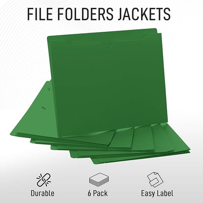 Green File Jackets, 1 Inch Expansion, Letter Size, Reinforced Straight-Cut Tab, 6 Pack