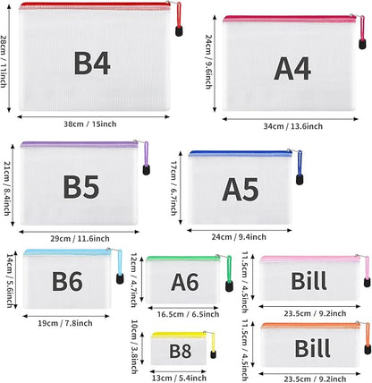 EOOUT 20pcs Mesh Zipper Pouch, Waterproof Zipper Bags, 8 Sizes Plastic Travel Pouch, 10 Colors, Multipurpose for Board Game, Travel Storage, School Supplies, Office Appliances, Home Organize