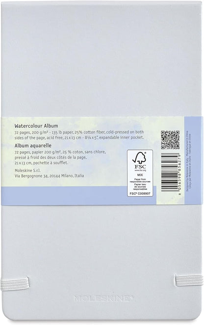 Moleskine Art Watercolor Album, Large, Plain, Cool Gray, Hard Cover (5 x 8.25)