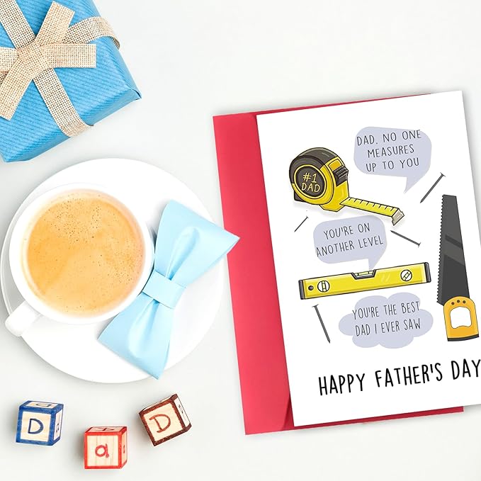 Funny Handyman Father's Day Card for Dad, Unique Fathers Day Card Gift for Men Him, No One Measures up to You
