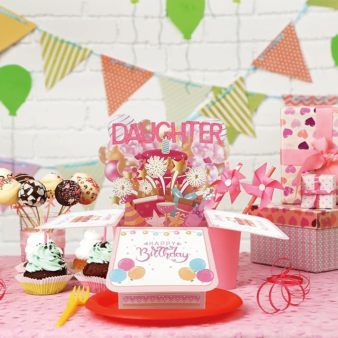 Asmallgf Sweet Birthday Gifts Cards for Daughter, Best Gift Ideas from Mom Dad, Happy Bday 3D Card for Daughter Adult Kid Girl