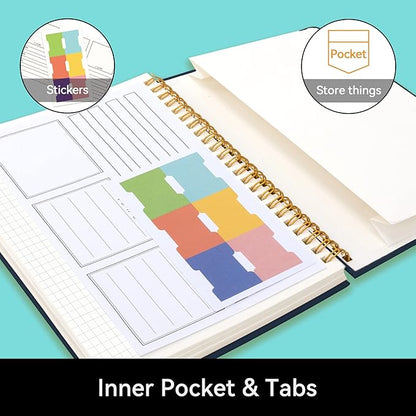 Alltree Large Graph Notebook Journal, Spiral Grid Notebook for Work, Hardcover Spiral Notebook with Pen Loop, Pocket, Stickers, 160 Pages, Journal for Women & Men, Navy Blue(6"x8.5")