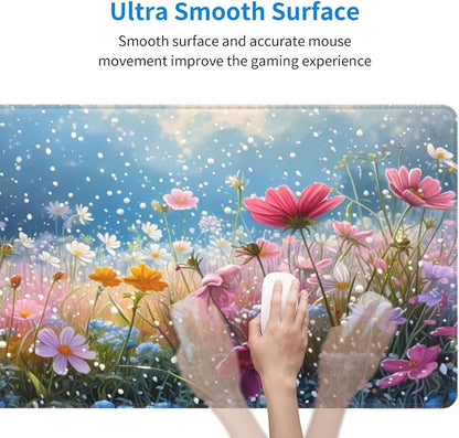 Gaming Mouse Pad Desk Pad,Extended Big Mouse Pad,31.5x11.8 Inch Long Computer Keyboard Mouse Mat Mousepad with 3mm Non-Slip Base and Stitched Edge for Gaming and Office… (Flowering shrubs)