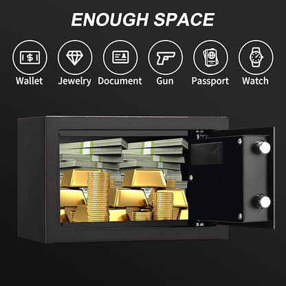 Tenamic Fireproof Safe Box 0.4 Cuft Electronic Digital Security Box, Keypad Small Lock Box Cabinet Safes with Internal Light, Solid Alloy Steel Office Hotel Home Mini Safe with 2 Passwords, Black