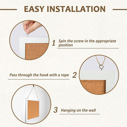 2-Pack Double-Sided Cork Board, 16" x 12" Hanging Wood Framed Small Bulletin Board, Picture Display Vision Board Kit Corkboards for Wall Room School Office Decor, 20 Pushpins (Vintage White)