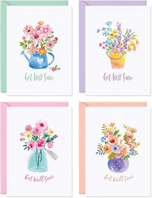Sweetzer & Orange Bulk Get Well Cards With Envelopes, 24 Get Well Soon sheets Bundel. 300gsm Thick Greeting Cards and (120gsm) Envelopes, Feel Better Soon decor sheets