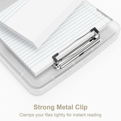 Piasoenc Clipboard with Storage, 8.5 x 11 Organization Box with Pen Holder and A4 Legal Paper Folder, Heavy Duty Plastic, Folio & Side-Opening, Low Profile Clip, for Nurses,Teachers, Translucent