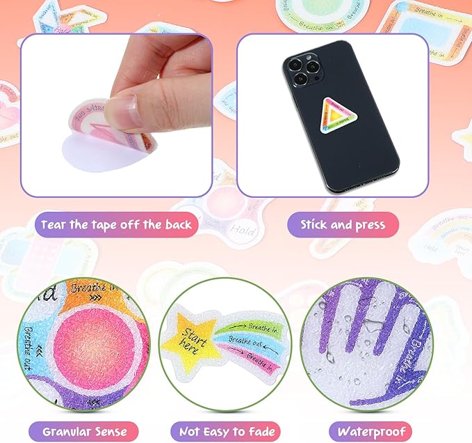 50 Pcs Anxiety Sensory Stickers Calm Stickers Reusable Sensory Strips Adhesive Textured Strips Toys Stress Anxiety Relief Items for Adult Teen Classroom Desk Office Fidget Supplies (Mindfulness)
